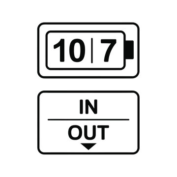 Time clock card and in out sign black and white line drawing