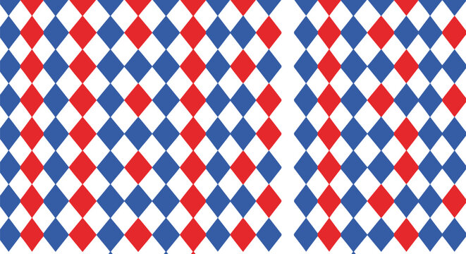 Patriotic theme geometric pattern with red, white, and blue diamond shapes seamless background