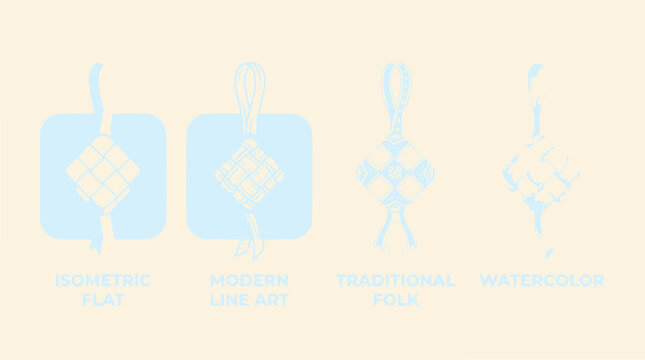 Ketupat Variations: Isometric, Line Art, Folk, Watercolor Styles