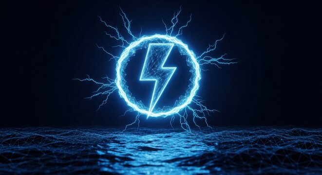 A blue lightning bolt in a circle with lightning bolts illustration