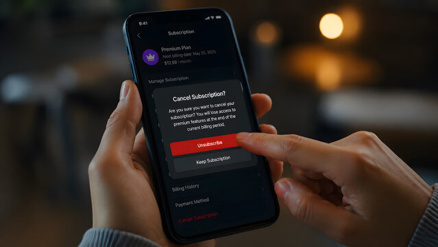 Cancel subscription on smartphone app screen