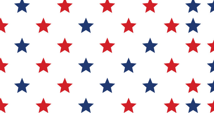 Patriotic theme seamless pattern with red and blue stars on white background