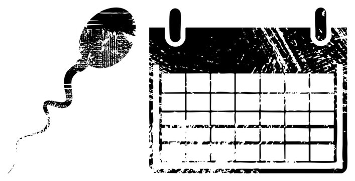 Vintage textured monthly planner or wall chart featuring a unique wavy squiggle. This gritty date tracker uses a stencil style to create a worn, aged appearance.