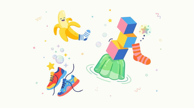 Floating Random Objects Featuring Funny Impossible Interactions and Playful Minimal Surreal Arrangements Representing Modern UI Humor Concept