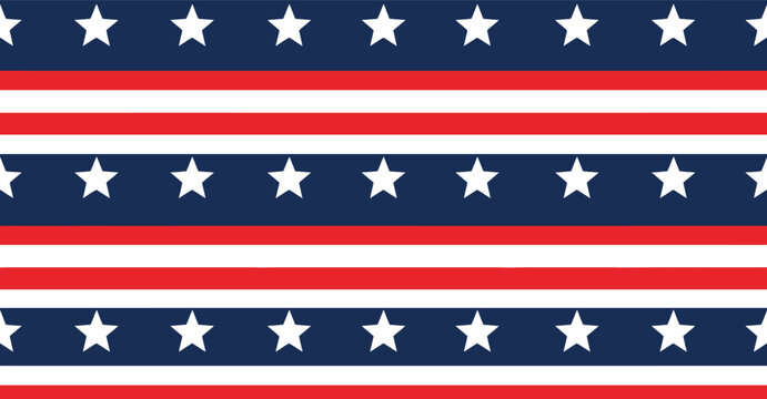 Patriotic red white blue theme seamless stars and stripes pattern for backgrounds
