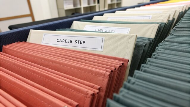Organized file folders on a shelf showcasing various document categories