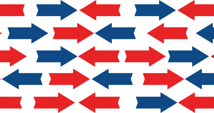 Patriotic red white blue theme seamless arrow pattern for American holiday backgrounds