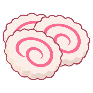sliced narutomaki steamed fish cake traditional japanese food dish flat color vector illustration template design