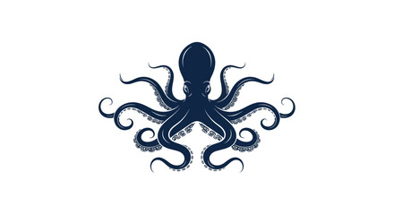Dark Blue Octopus Silhouette on White Background © Fiji