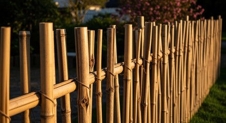 Fototapeta premium Close Up of a Natural Bamboo Fence in Sunlight