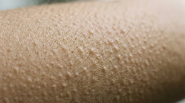 Close-up of Human Skin with Goosebumps: Piloerection as a Physiological Response to Cold or Emotion