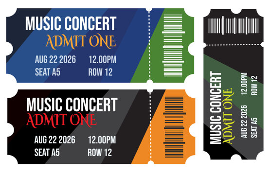 Music concert tickets, event admission passes vector illustration music vector template design 