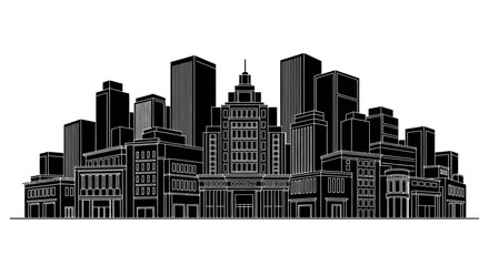 Fototapeta premium Black and white city skyline silhouette illustration
