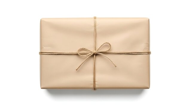 Elegant gift wrapped in simple brown paper with a rustic bow