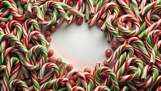 Festive candy cane border on white background