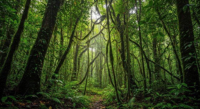 Lush Rainforest Jungle Path with Intertwining Vines