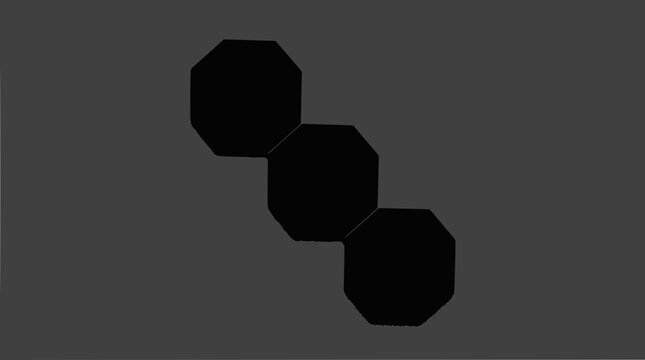 Three black octagons arranged diagonally on a dark gray background