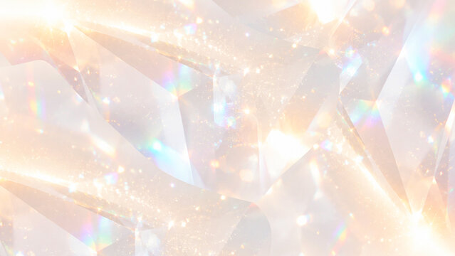 Soft Peach Cream Abstract Holographic Crystal Background with Rainbow Prism Light Refraction and Sparkle Effect