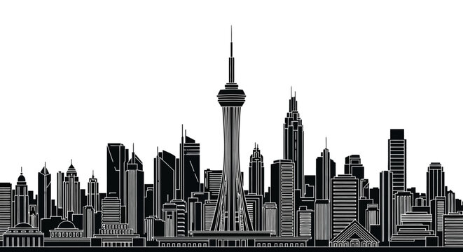 Seattle Skyline Silhouette with Space Needle, Modern Urban Landmark