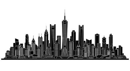 Fototapeta premium Modern City Skyline Silhouette Vector Illustration