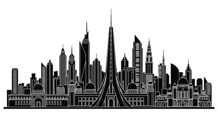 Fototapeta premium Dubai Skyline Silhouette Vector Illustration
