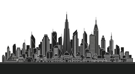 Obraz premium Dubai Skyline Silhouette Vector Illustration