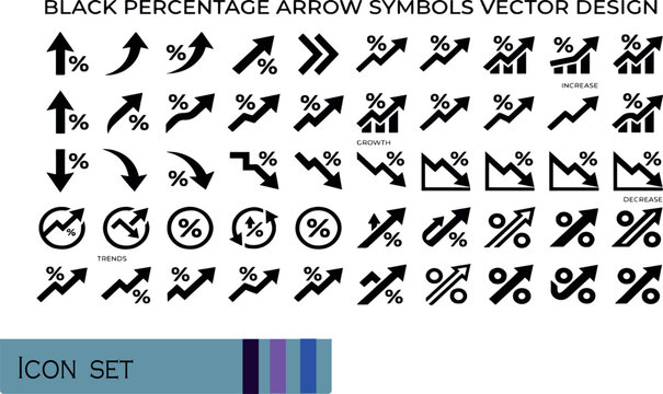 Print Black Percentage Arrow Symbols Vector Design - Business Growth Analytics Financial Trends and Market Stats Icon Set