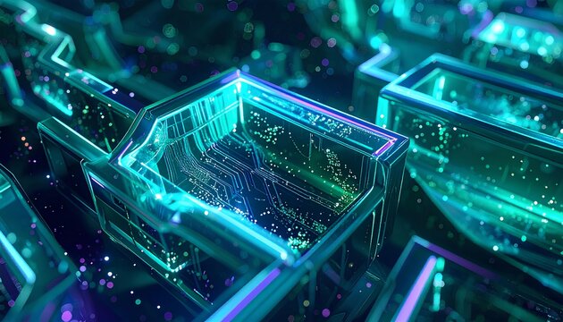 連結された複数のマイクロリアクターを持つ透明なラボチップ / Transparent lab chip with multiple interconnected microreactors (Generative AI)