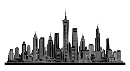 Obraz premium Modern City Skyline Silhouette with Detailed Skyscrapers