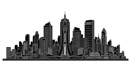 Fototapeta premium Black and white city skyline silhouette illustration