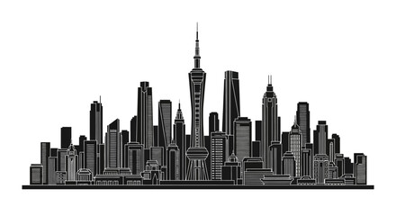 Obraz premium Shanghai Skyline Silhouette Illustration, Minimalist Cityscape
