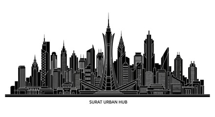 Obraz premium Surat Urban Hub City Skyline Silhouette Illustration