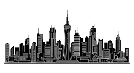 Obraz premium Modern City Skyline Silhouette with Tower, Urban Architecture Design