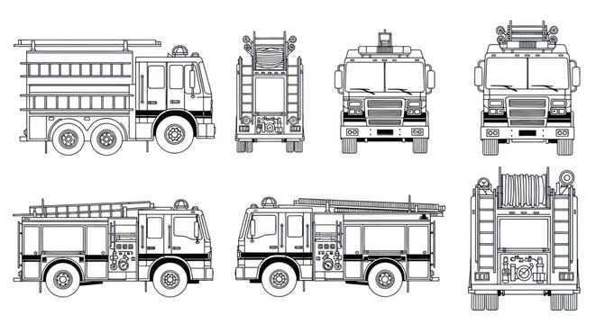 Fire Truck Blueprints: Multi-Angle Views of an Emergency Vehicle