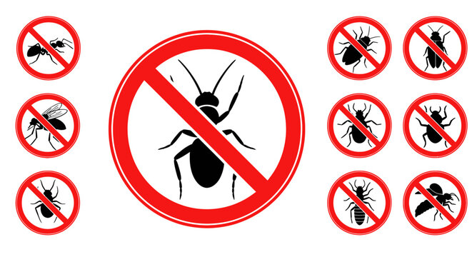 Pest Control Signs Collection: No Insects, Ants, Cockroaches, Flies, Bugs