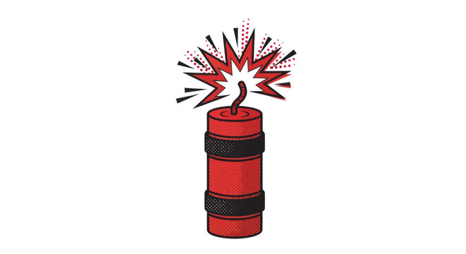 Red Dynamite Stick with Exploding Fuse, Cartoon Style