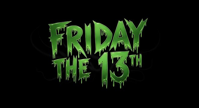 Friday the 13th horror movie title text with green slime dripping effect on black background