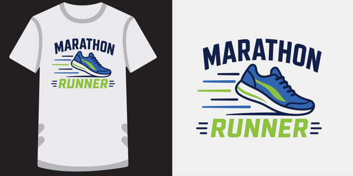 Marathon runner sports shirt graphic design for athletic training and fitness race apparel.
