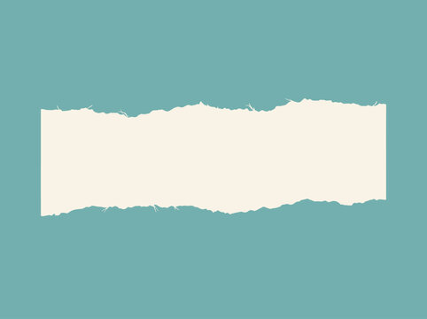 Turquoise ripped paper background with blank torn middle space. Abstract horizontal torn paper texture banner for text layout and copy space backdrop.