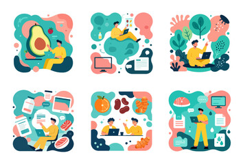 Fototapeta premium Stylish wellbeing vector icons Healthy eating and diet tips featuring avocado and organic nutrition lifestyle design
