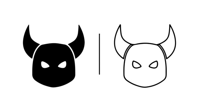 Devil Horned Helmet Icon Set Black And White