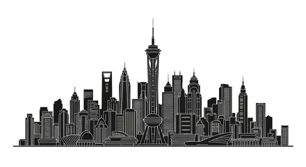 Obraz premium Shanghai City Skyline Silhouette Isolated on White Background