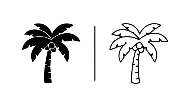 Minimalist Palm Tree Silhouette And Outline Vector Set