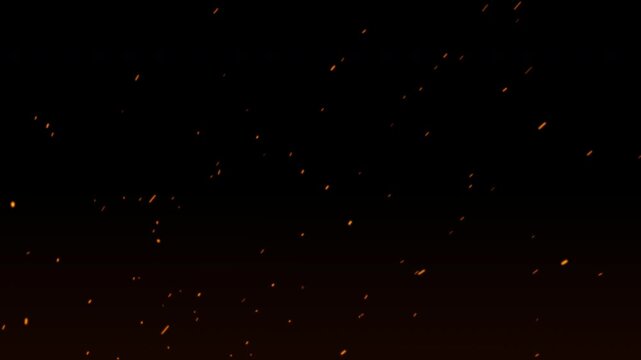 Fire spark ember isolated realistic cinematic glow effect used as a background overlay for cinematic motion graphics.  Cinematic motion overlay