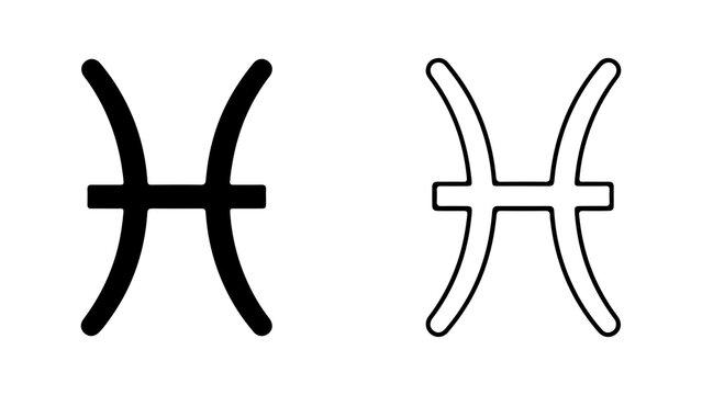 Pisces Zodiac Sign Solid And Outline Icons