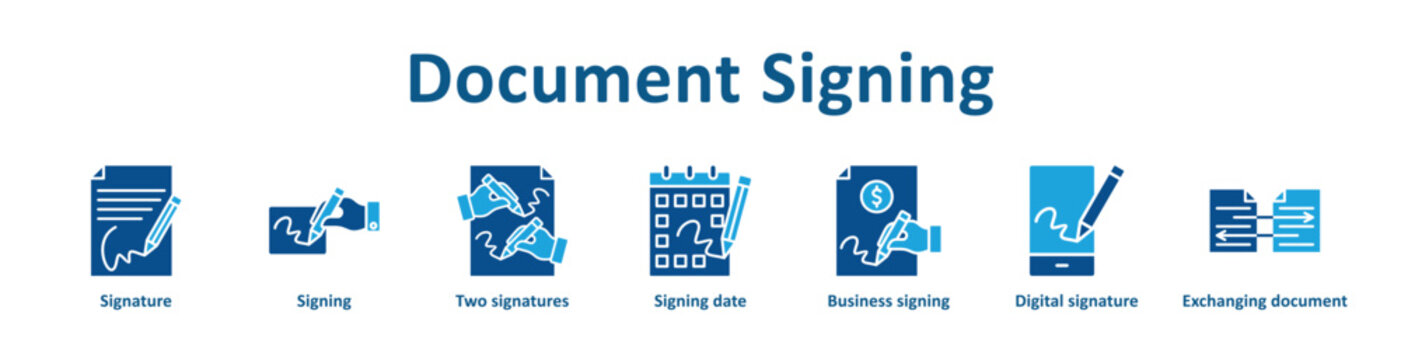 Document Signing icon banner line art collection