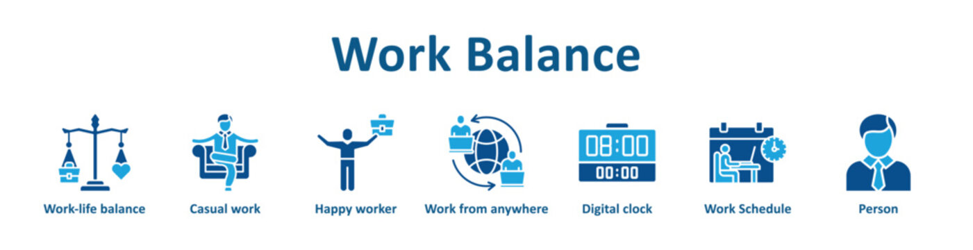-Work Balance icon banner line art collection