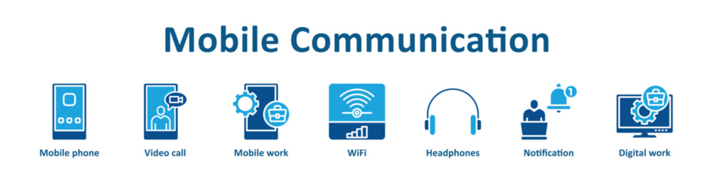 -Mobile Communication icon banner line art collection