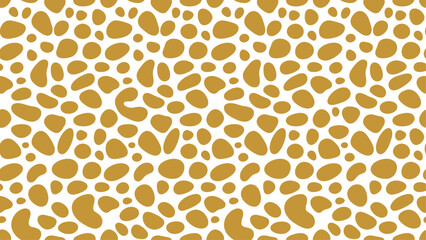 Seamless abstract pattern with golden organic shapes on a white background. Spotty vector texture inspired by animal print and terrazzo pebbles. © Robich Art