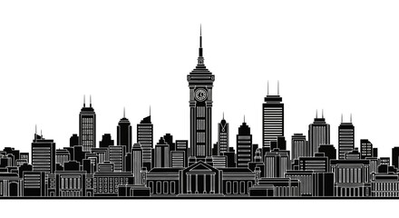 Obraz premium Hong Kong Clock Tower Skyline Silhouette, Urban Cityscape Vector